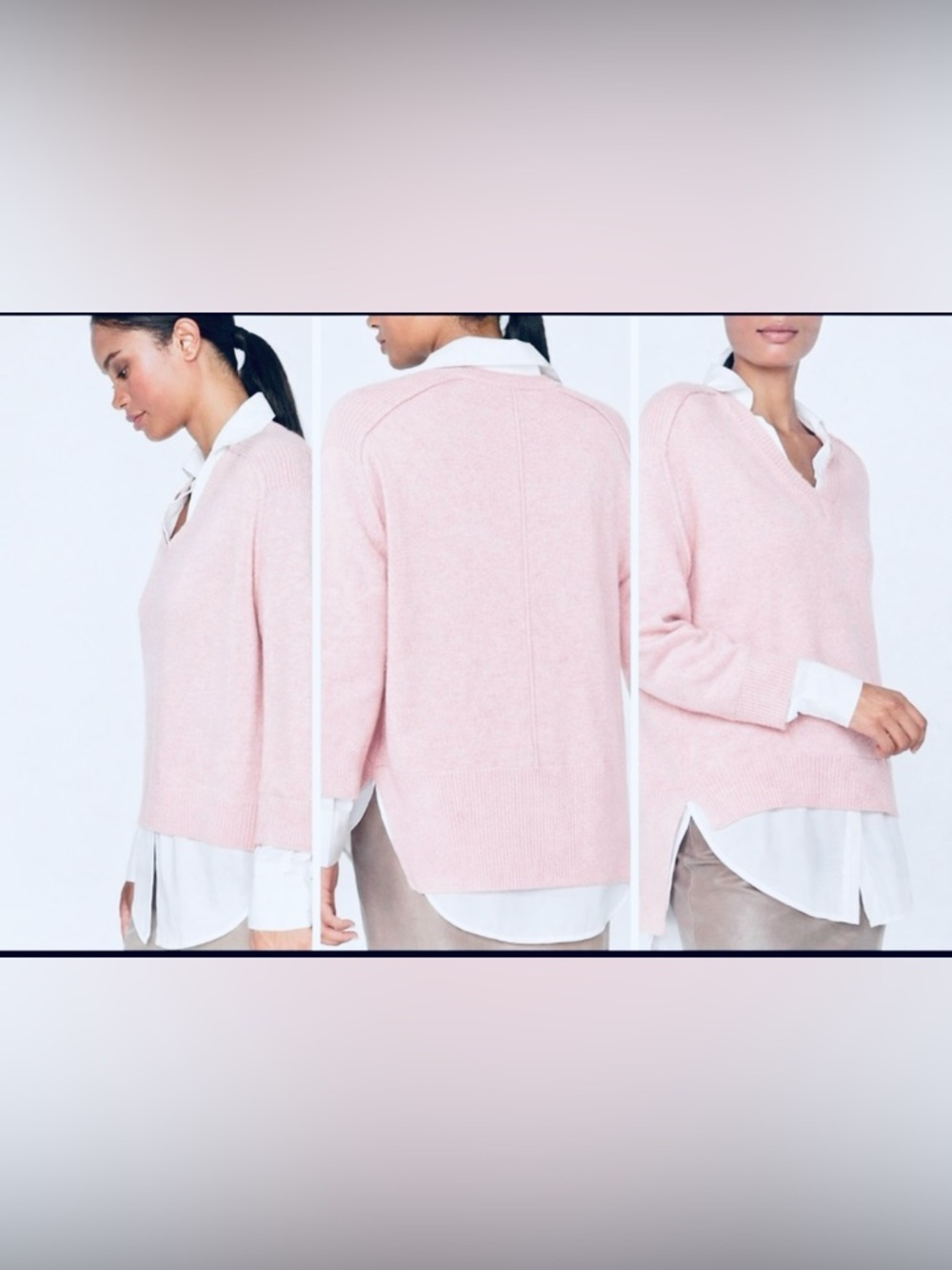 Brochu Walker Looker Layered V-Neck Wool Cashmere Sweater XS